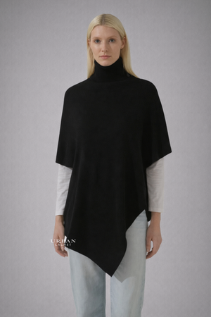 Stitch + Story Wool Poncho in Black