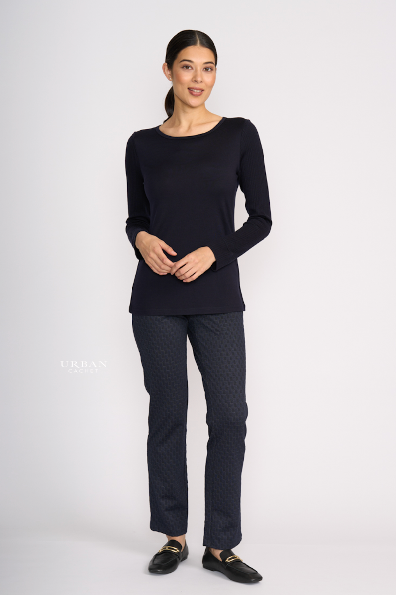 Foil Merino Fine Merino Crew Neck Top in Black