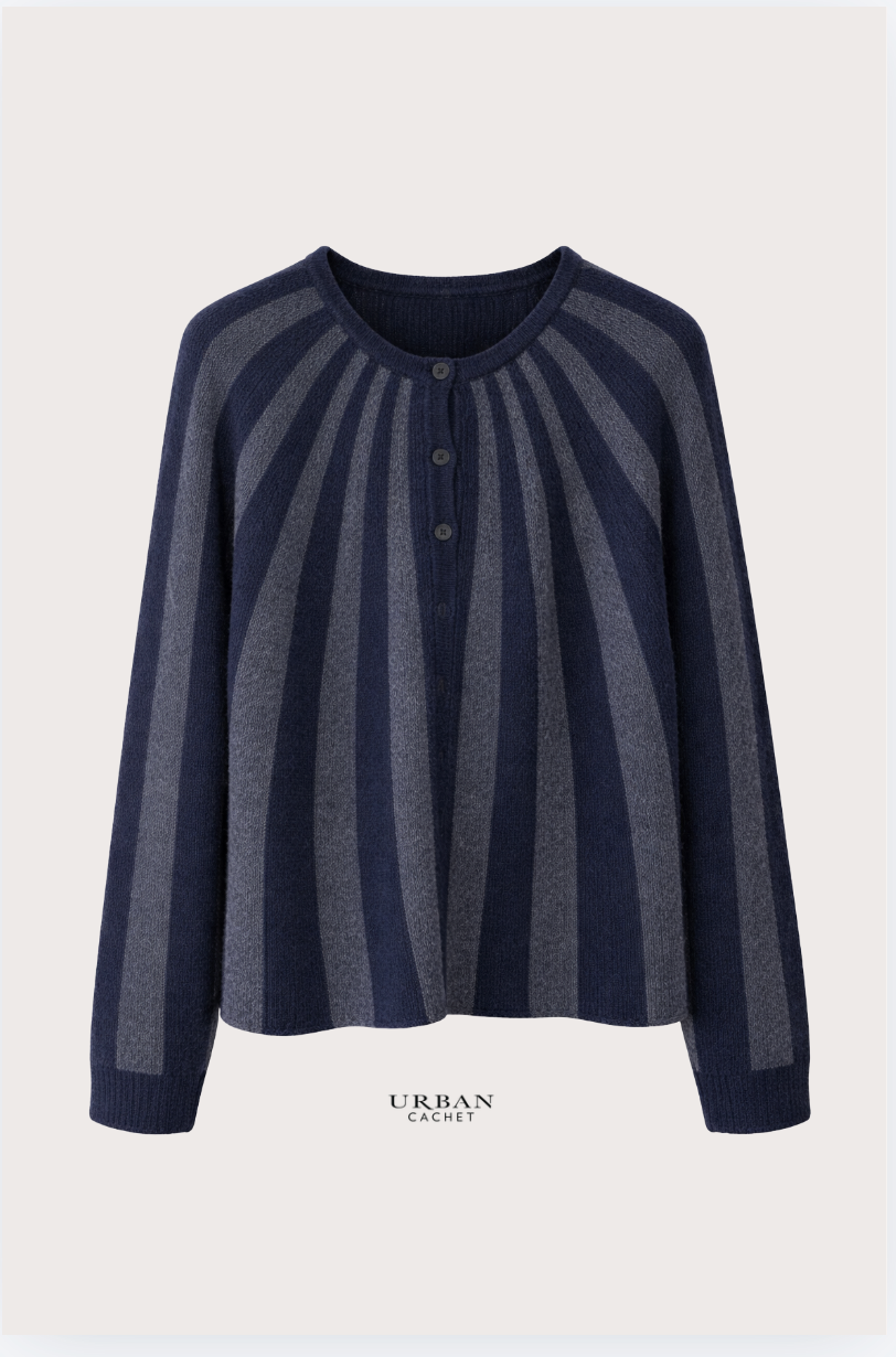 Mansted Denmark Cindel Lambswool Vertical Stripe Cardi in Navy