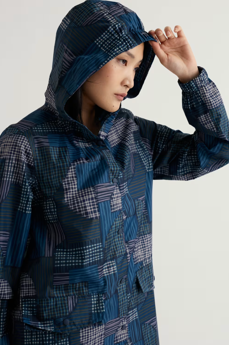 Seasalt Cornwall Packable Raincoat in Inked Patchwork Maritime