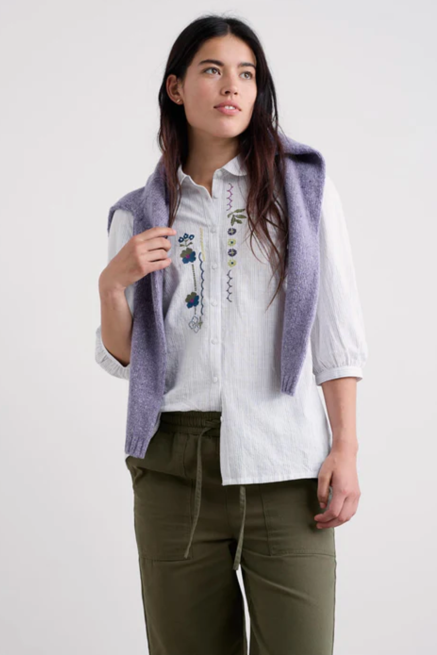 Seasalt Cornwall Hope Cottage Embroidered Blouse in Anthyllis Grape Thistle