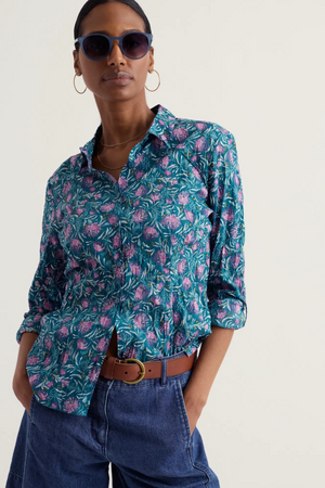 Seasalt Cornwall Larissa Shirt in Pin Cushion Protea Storm