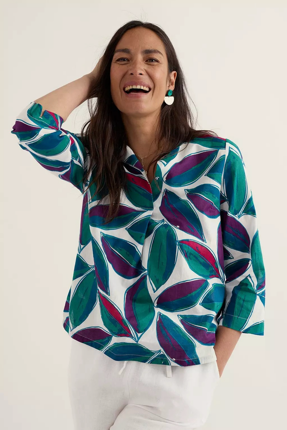 Seasalt Cornwall Watercolour Sketch Top in Lily Leaf Chalk