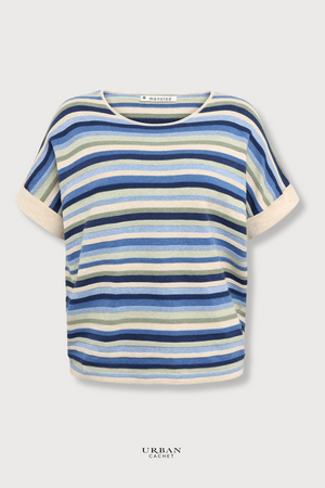 Mansted Denmark Andie Eco Link Stripe Wedge Top in Blue