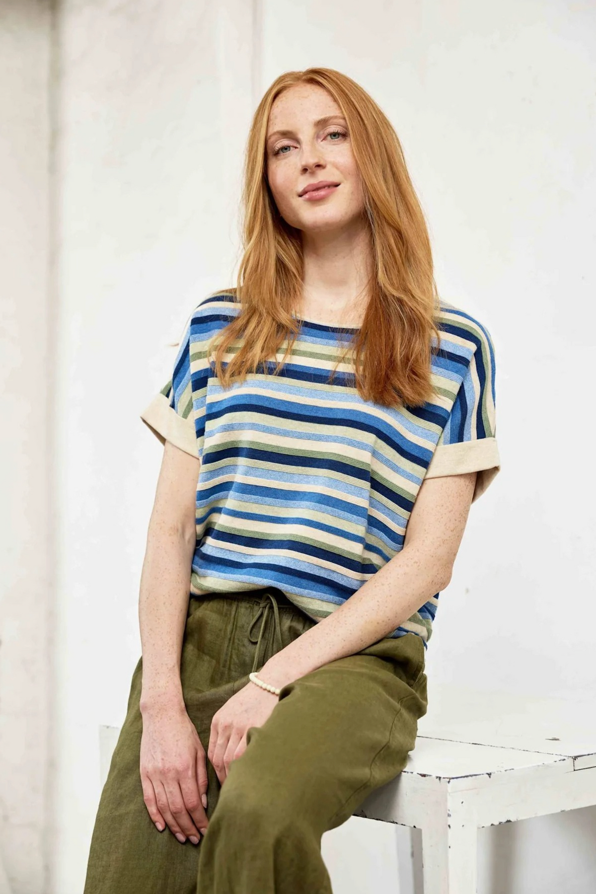 Mansted Denmark Andie Eco Link Stripe Wedge Top in Blue