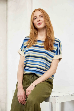 Mansted Denmark Andie Eco Link Stripe Wedge Top in Blue