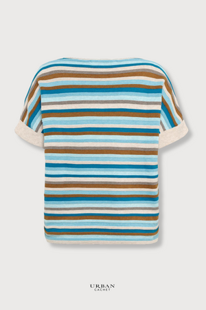 Mansted Denmark Andie Eco Link Stripe Wedge Top in Turquoise