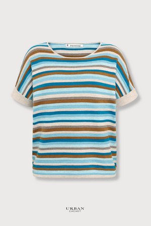 Mansted Denmark Andie Eco Link Stripe Wedge Top in Turquoise