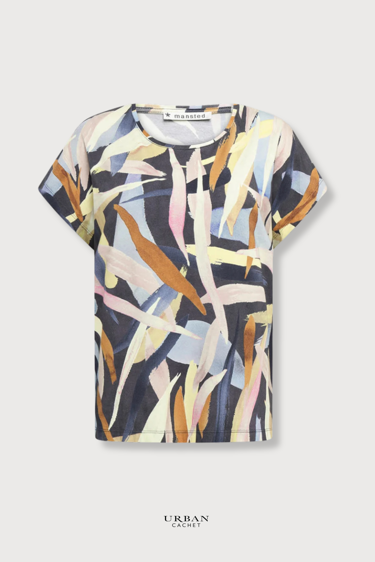 Mansted Denmark Priya Leaf Jersey Top in Cold Grey