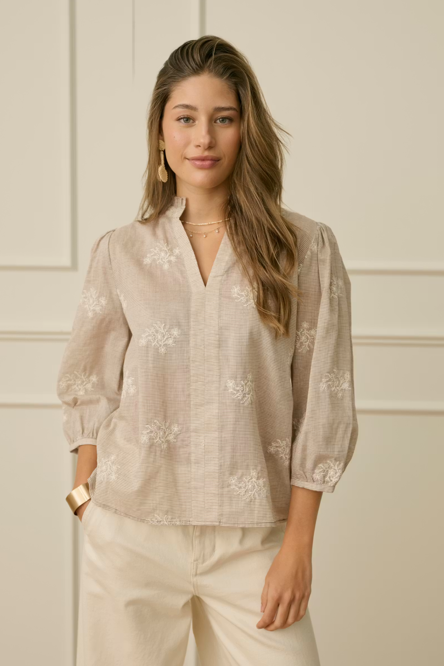 Cream Clothing Korey Blouse in Brown & White Stripe