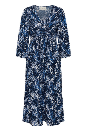Cream Clothing Tiah Smock Dress in Navy Blue Toile