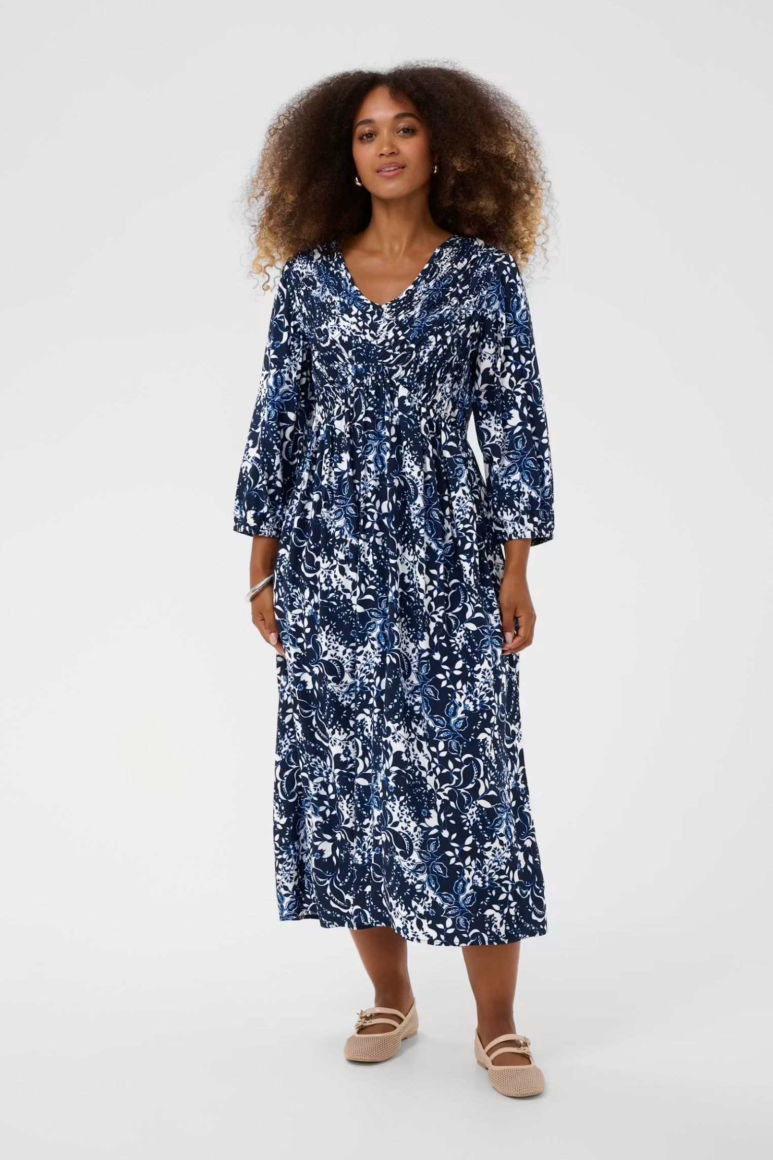 Cream Clothing Tiah Smock Dress in Navy Blue Toile