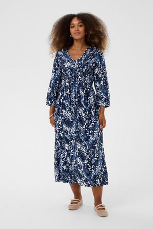 Cream Clothing Tiah Smock Dress in Navy Blue Toile