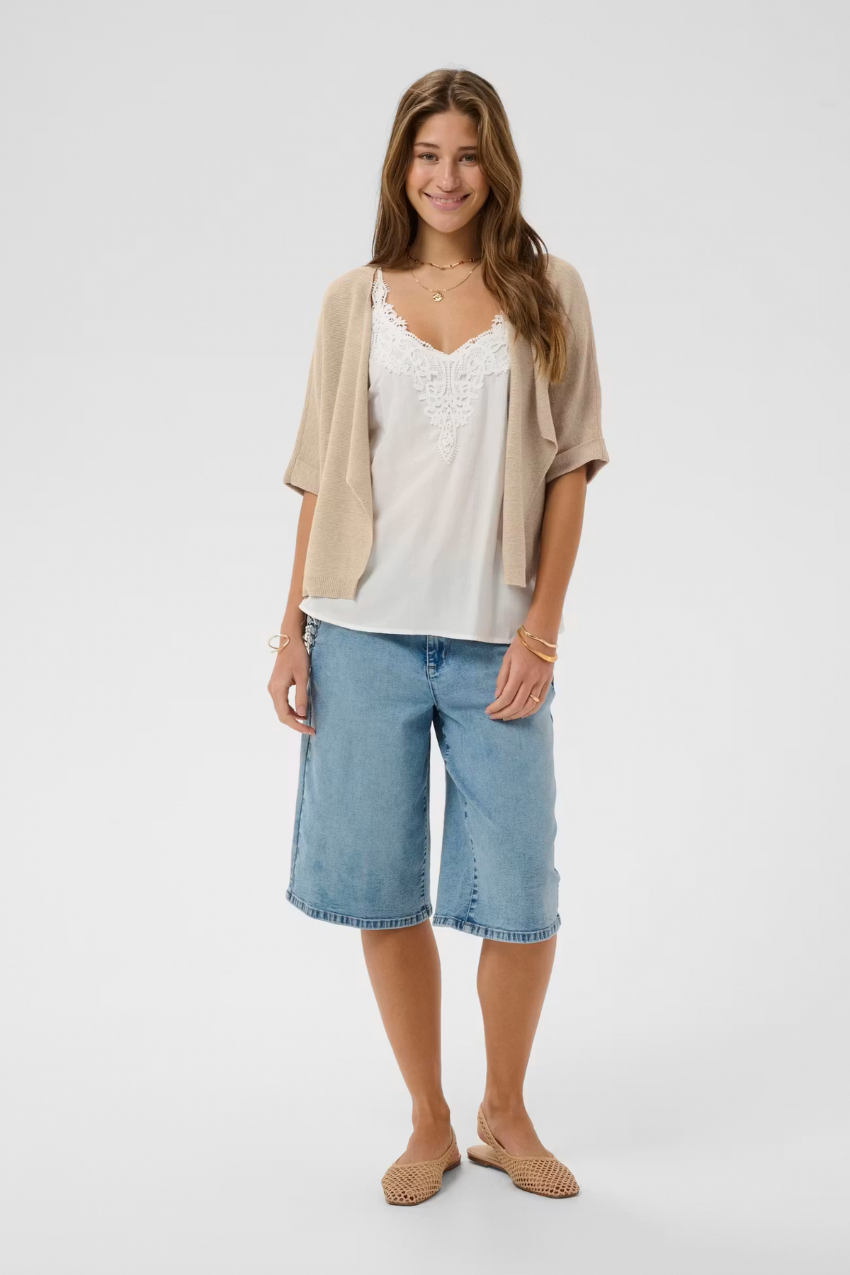 Cream Clothing Sillar Knit Bolero in Oat Melange