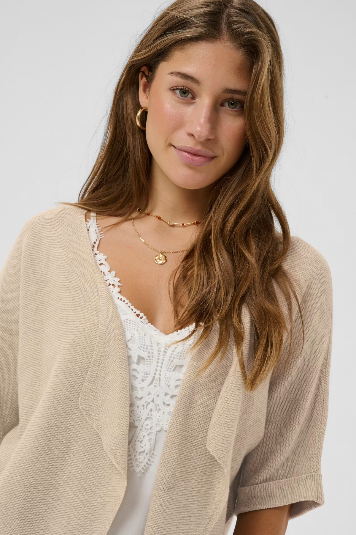 Cream Clothing Sillar Knit Bolero in Oat Melange