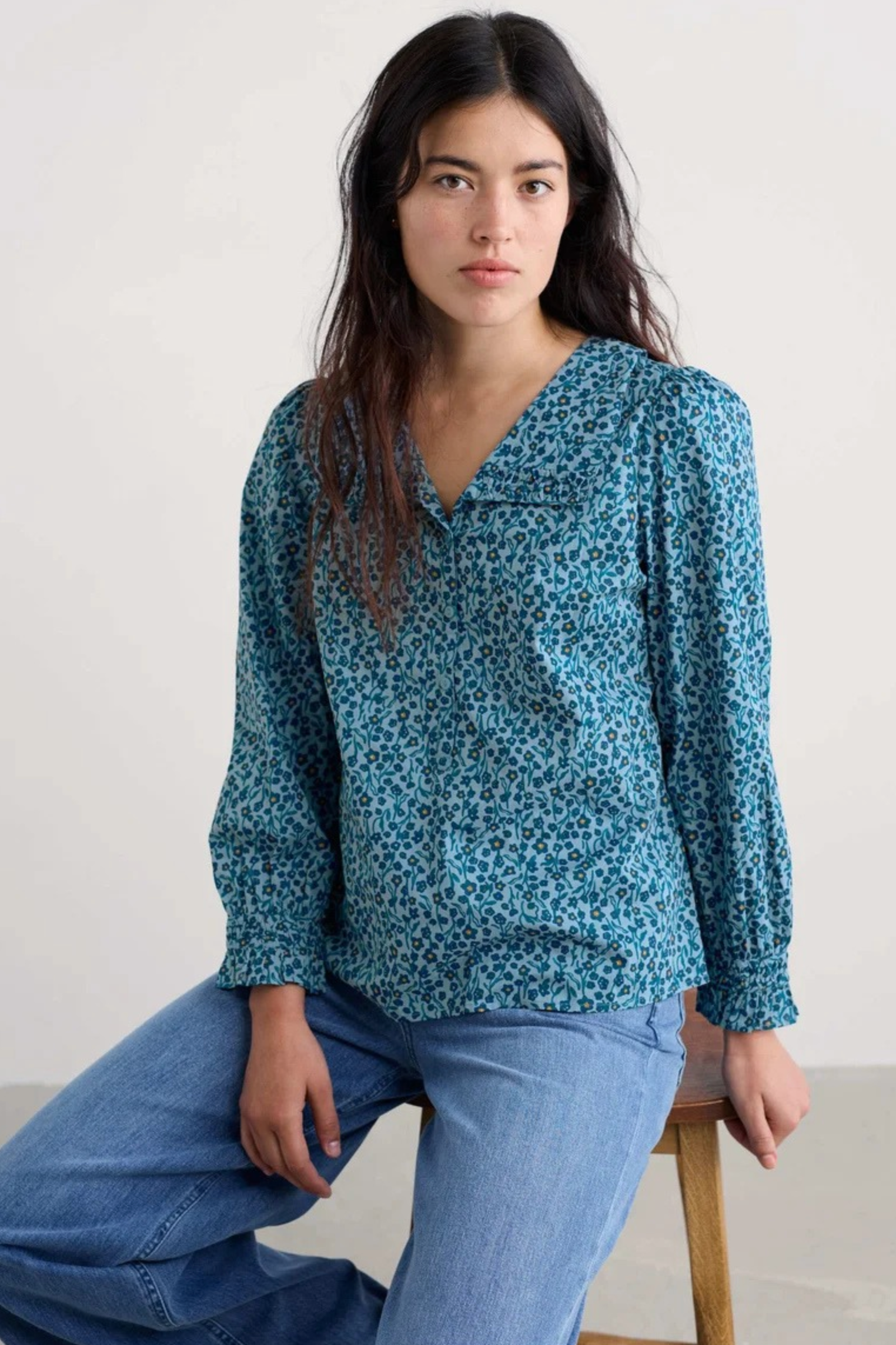 Seasalt Cornwall Ysella Top in Flax Flower Horizon