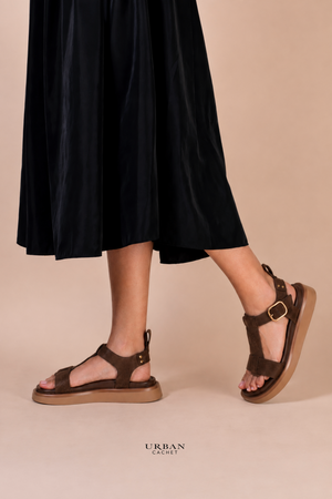 EOS Footwear Slays Sandals in Pecan Suede PREORDER DEL 20TH September