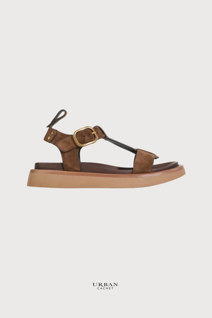 EOS Footwear Slays Sandals in Pecan Suede PREORDER DEL 20TH September
