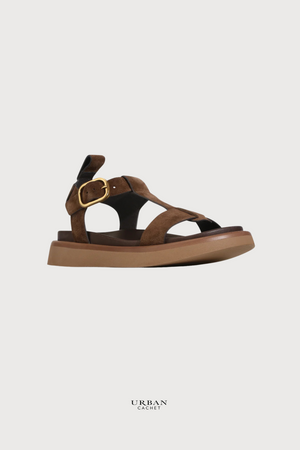 EOS Footwear Slays Sandals in Pecan Suede PREORDER DEL 20TH September