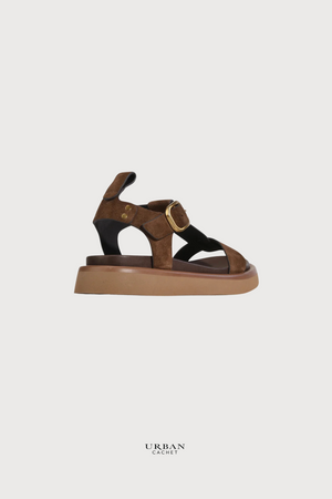 EOS Footwear Slays Sandals in Pecan Suede PREORDER DEL 20TH September