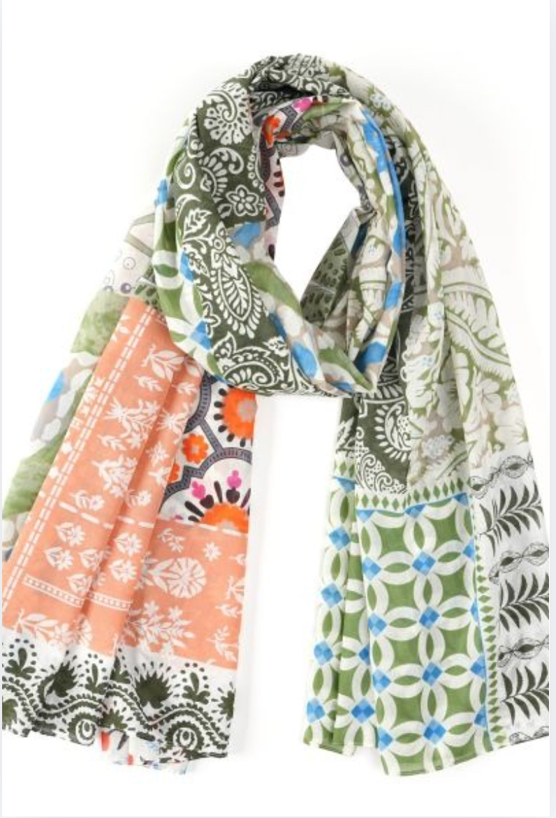 Enhance Accessories Eden Green Print Scarf 100% Cotton