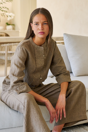 Naturals by O & J Wide Leg Linen Pant in Agate