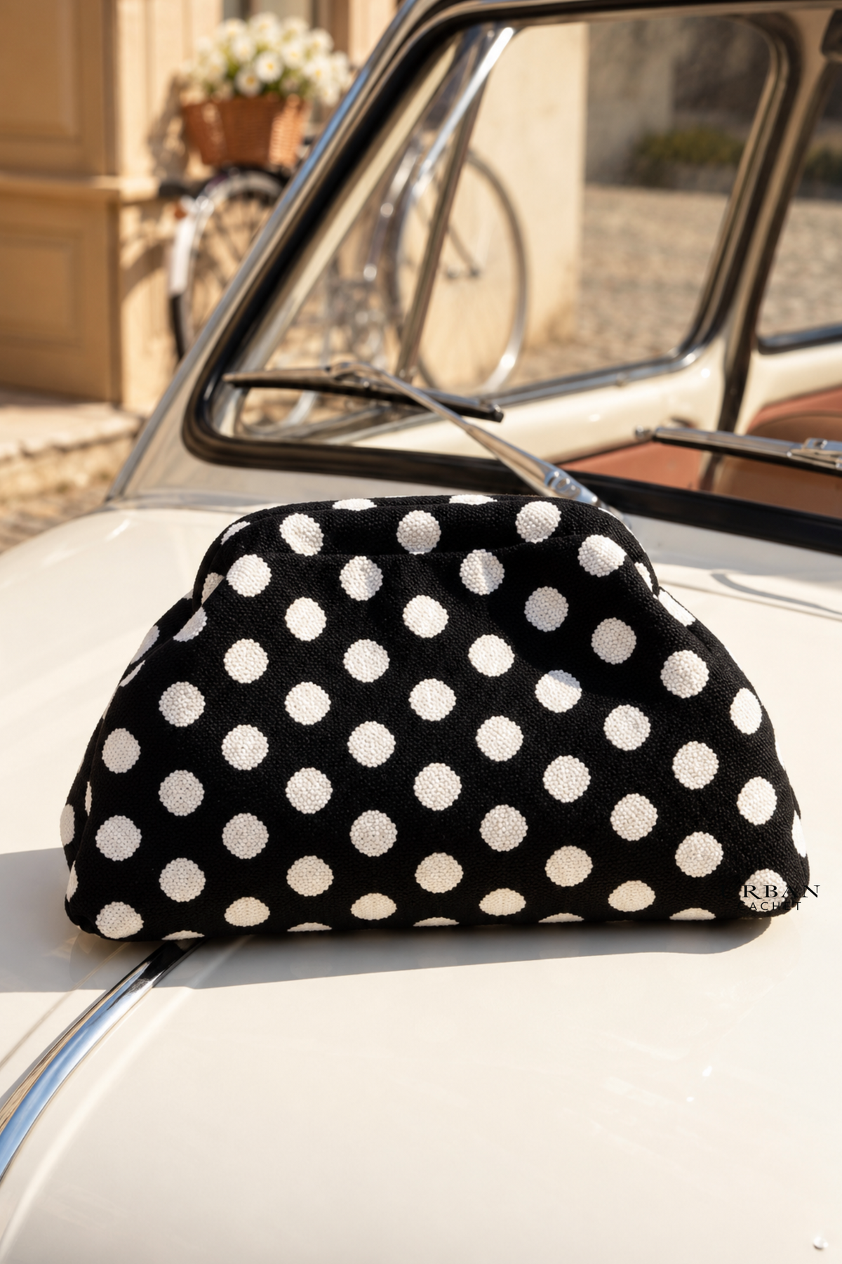Goldie & Co Bondi Spot Clutch in Black & White Spot