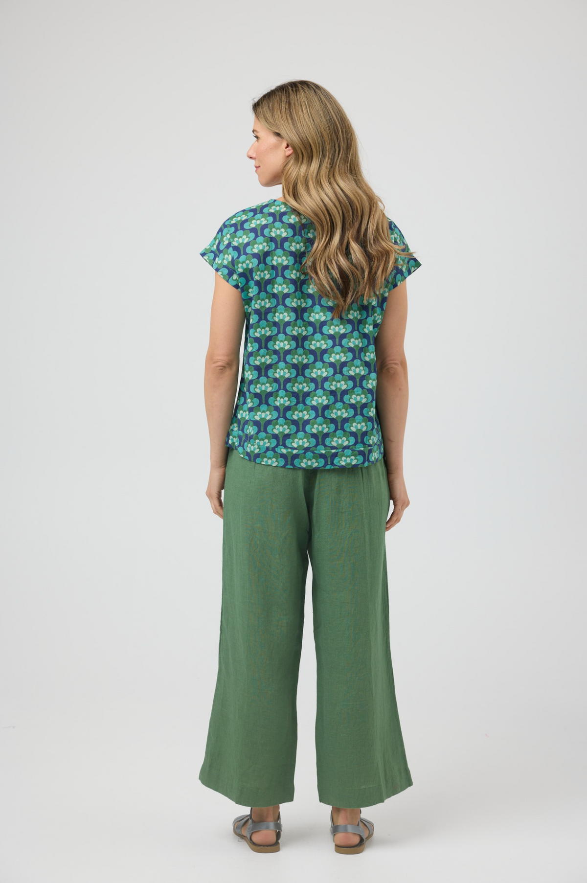 CAKE Vicky Round Neck Cotton Top in Broccoli
