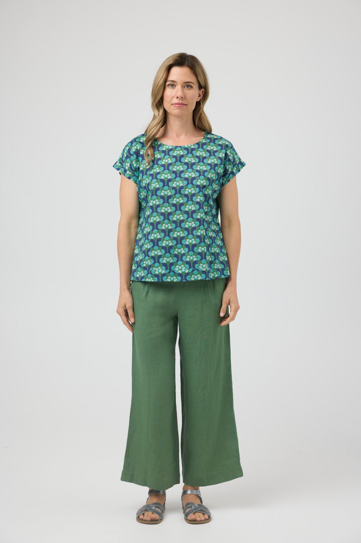 CAKE Vicky Round Neck Cotton Top in Broccoli