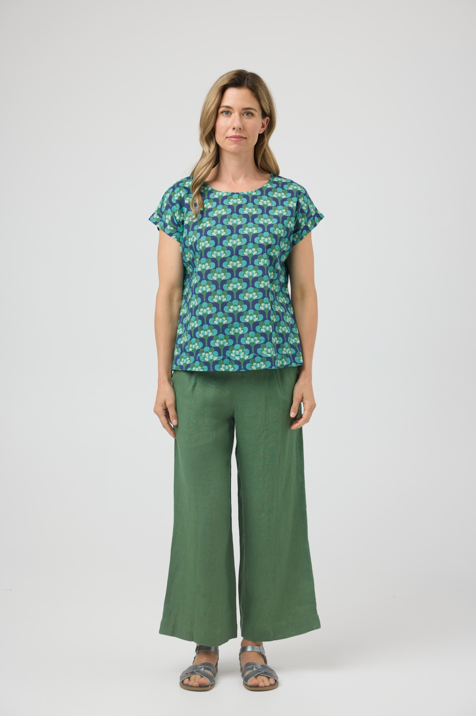 CAKE Vicky Round Neck Cotton Top in Broccoli