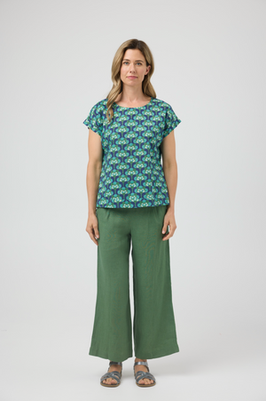 CAKE Vicky Round Neck Cotton Top in Broccoli
