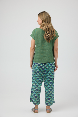 CAKE Vicky Round Neck Linen Top in Olive
