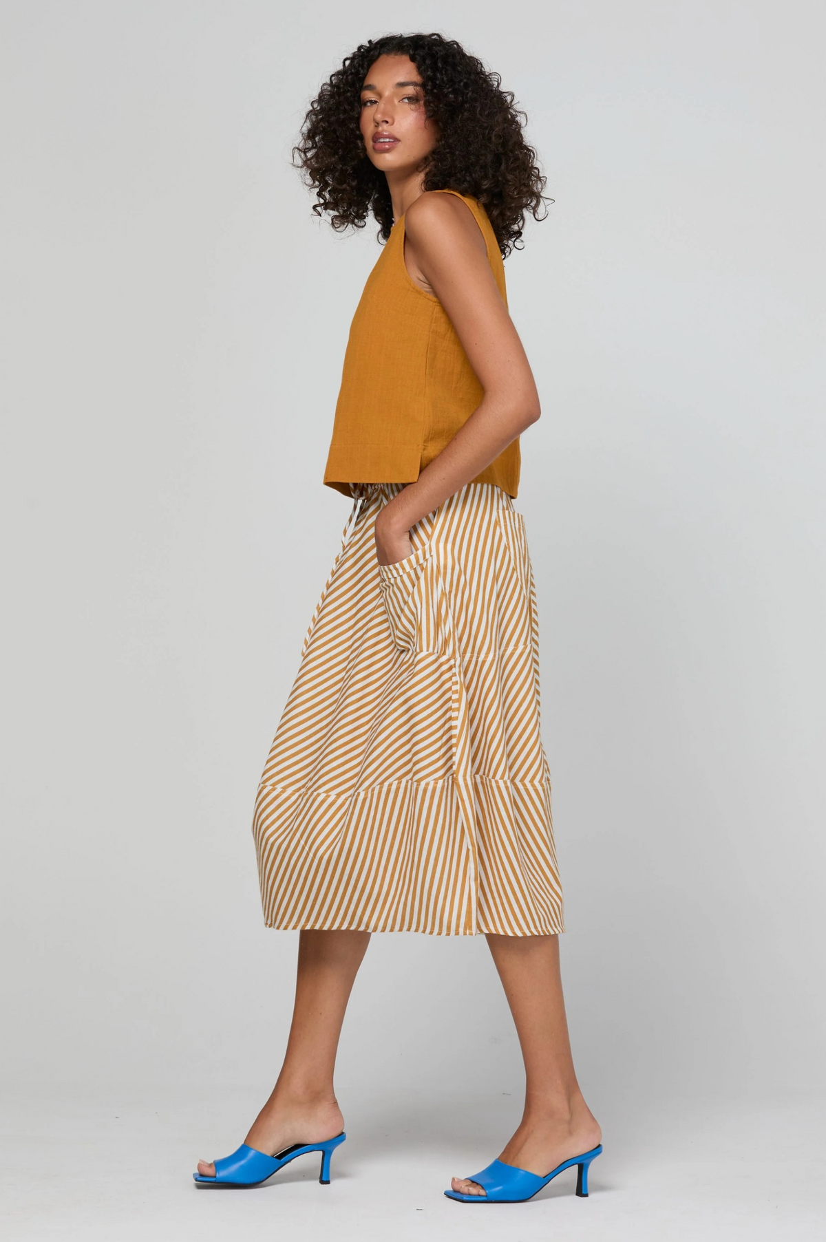 Boom Shankar Guru Skirt in Mustard Stripe