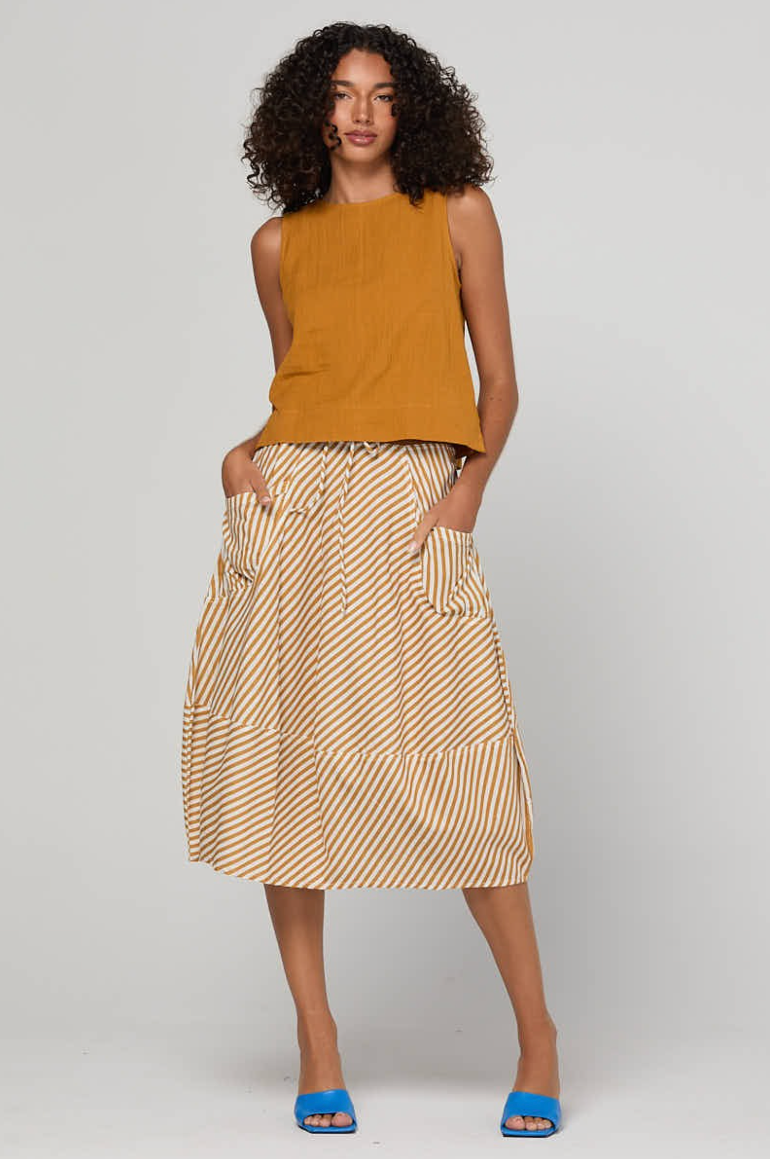 Boom Shankar Guru Skirt in Mustard Stripe