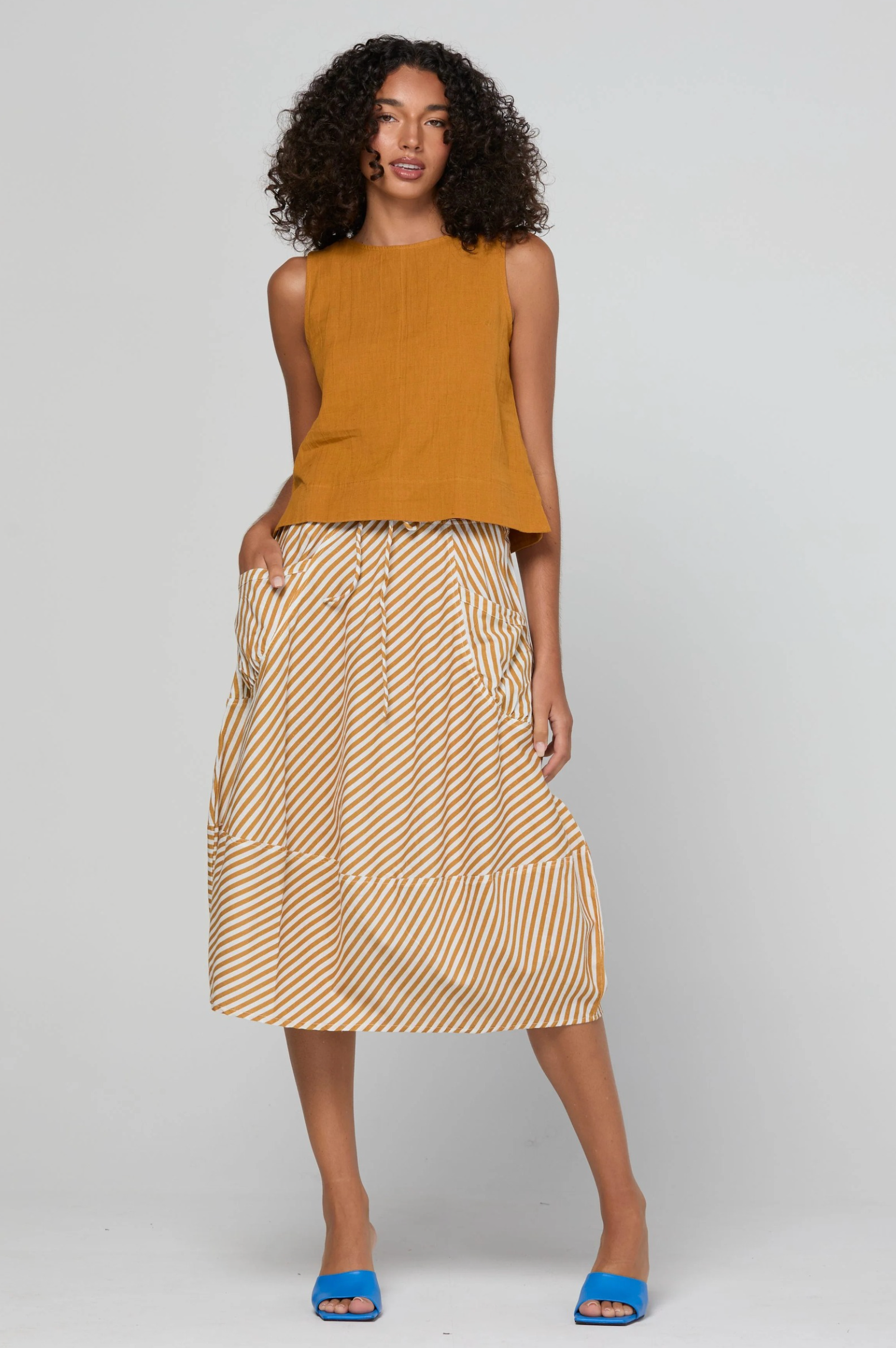 Boom Shankar Guru Skirt in Mustard Stripe