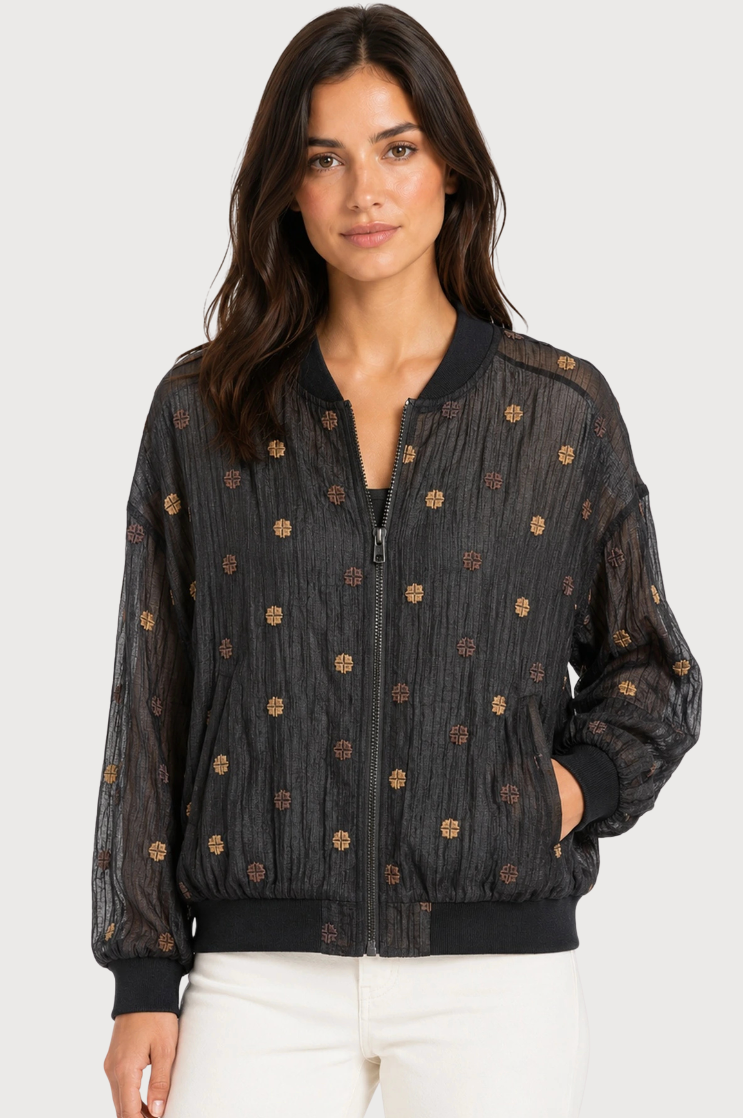 JJ Sisters Sienna Silk Blend Bomber Jacket in Black