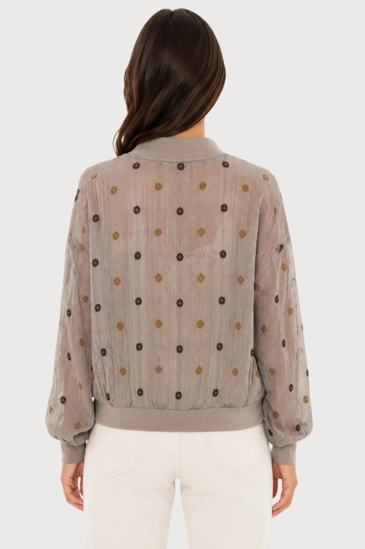 JJ Sisters Sienna Silk Blend Bomber Jacket in Taupe
