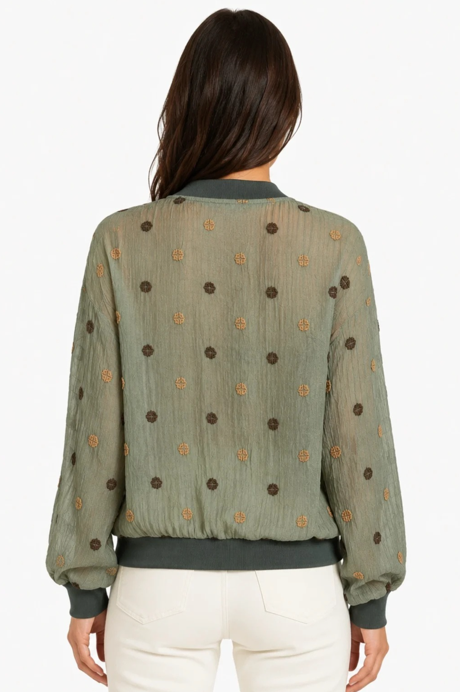 JJ Sisters Sienna Silk Blend Bomber Jacket in Sage