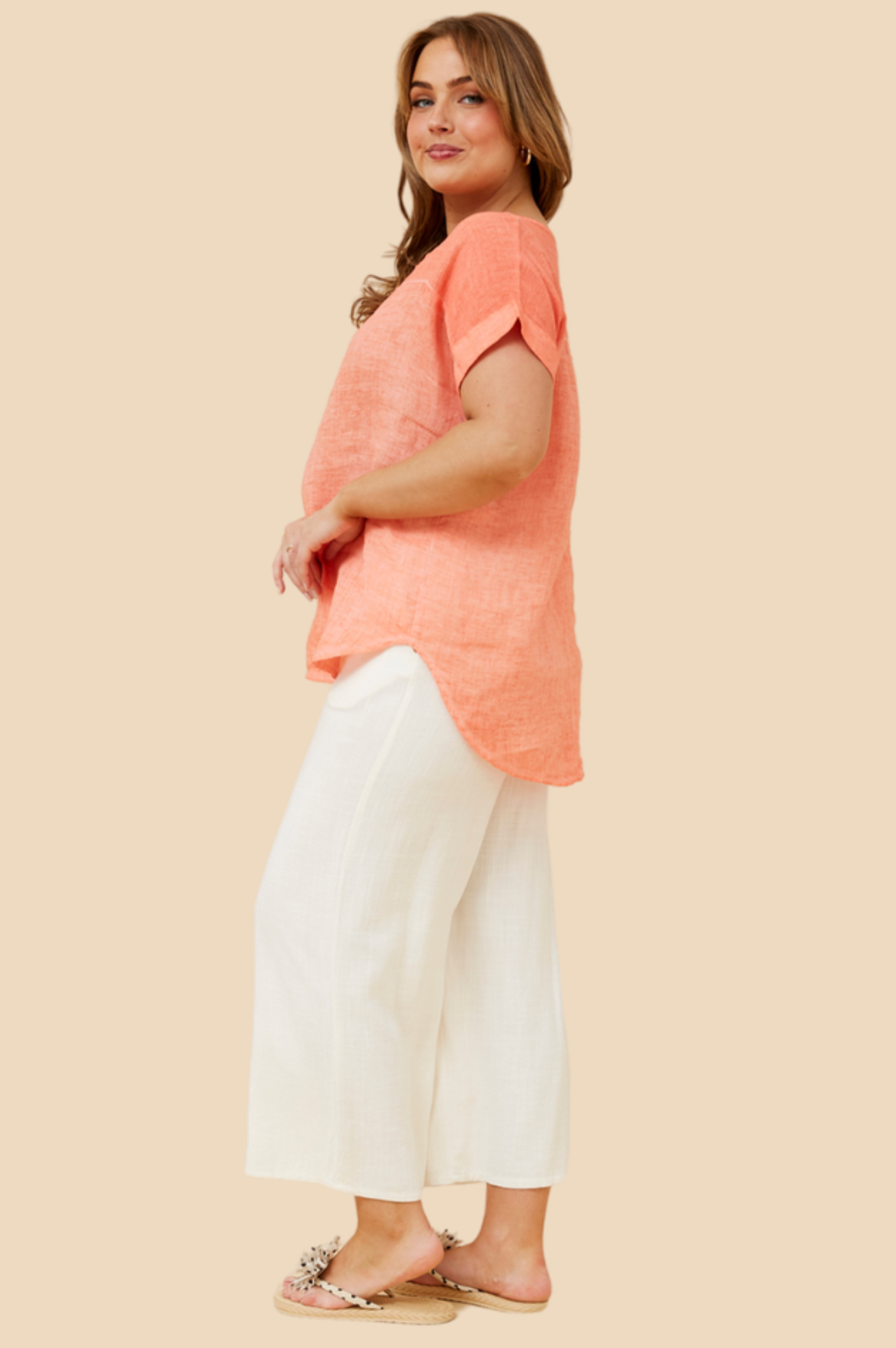 Bottega Moda Short Sleeve Solid Top in Coral