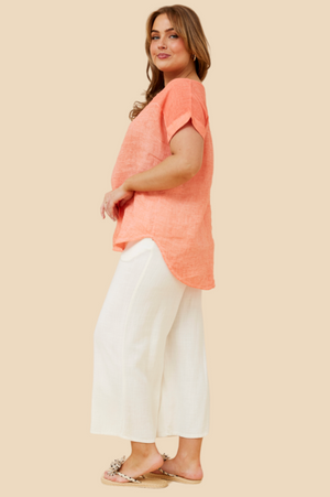 Bottega Moda Short Sleeve Solid Top in Coral