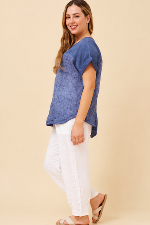 Bottega Moda Short Sleeve Solid Top in Navy