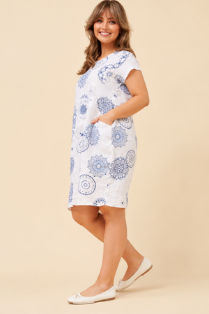Bottega Moda Short Sleeve Dress in Snow Flake