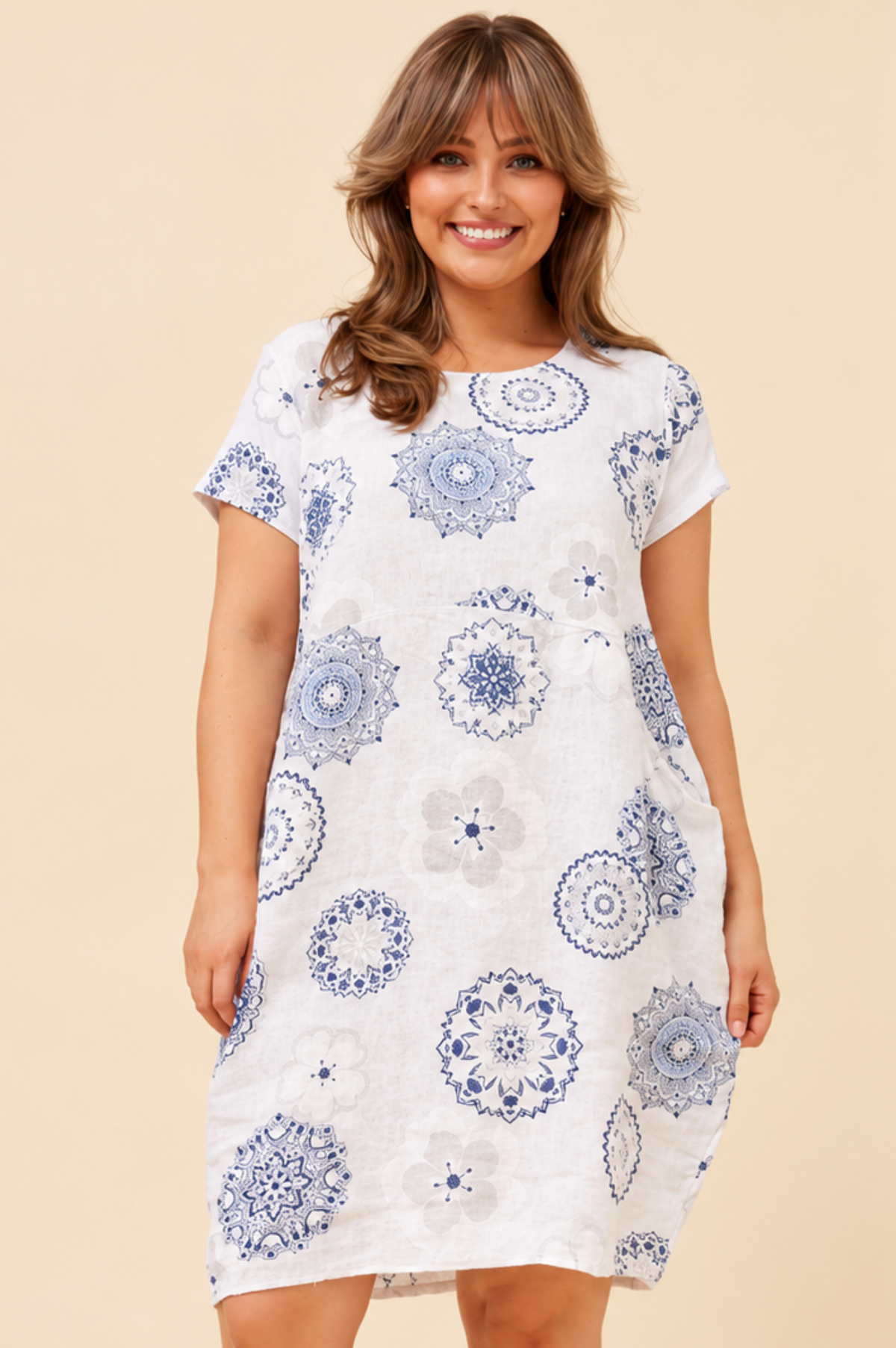 Bottega Moda Short Sleeve Dress in Snow Flake