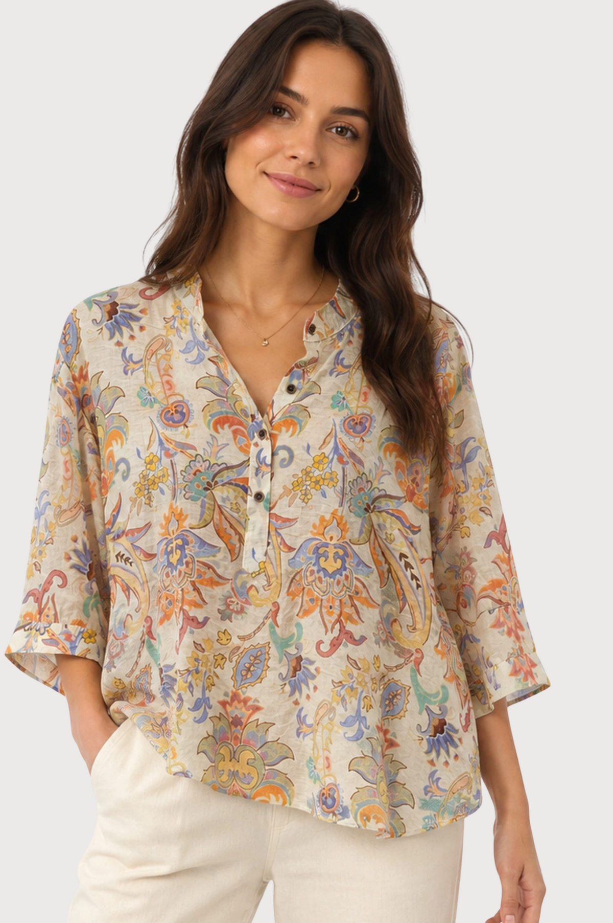 JJ Sisters Sienna Viscose Top in Cream Multi