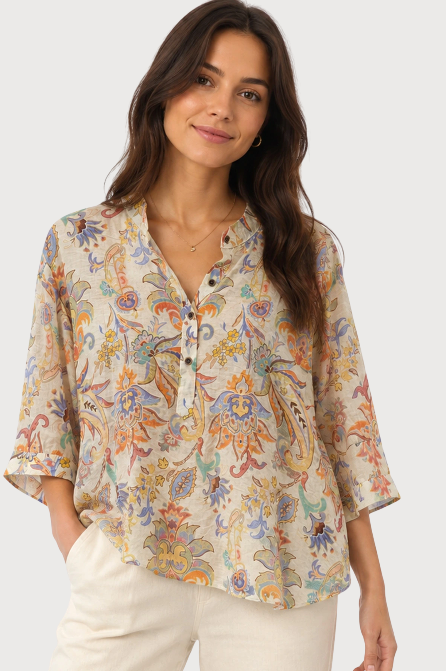 JJ Sisters Sienna Viscose Top in Cream Multi