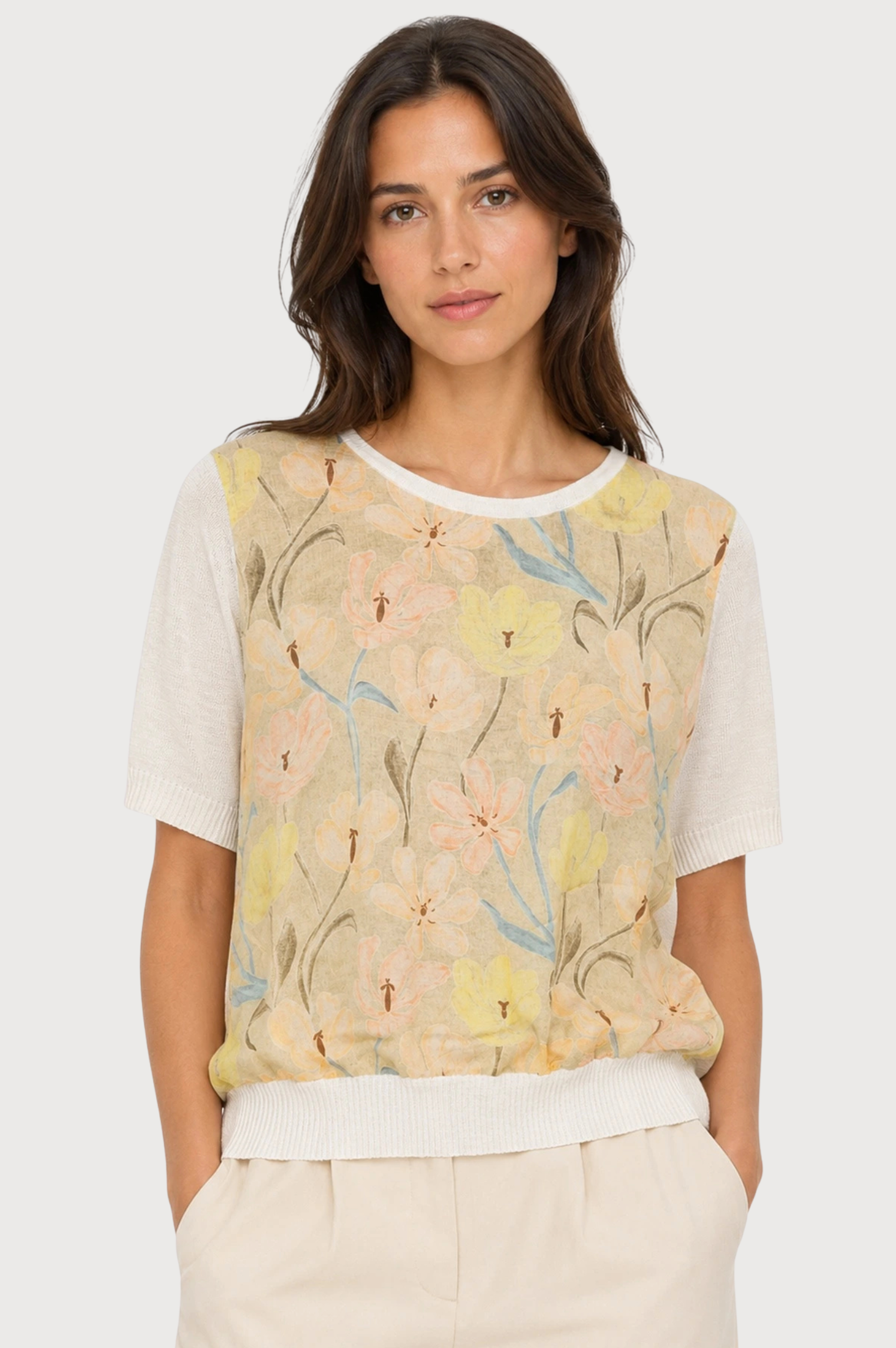 JJ Sisters Sorrento Silk Linen Top in Buttercream Floral