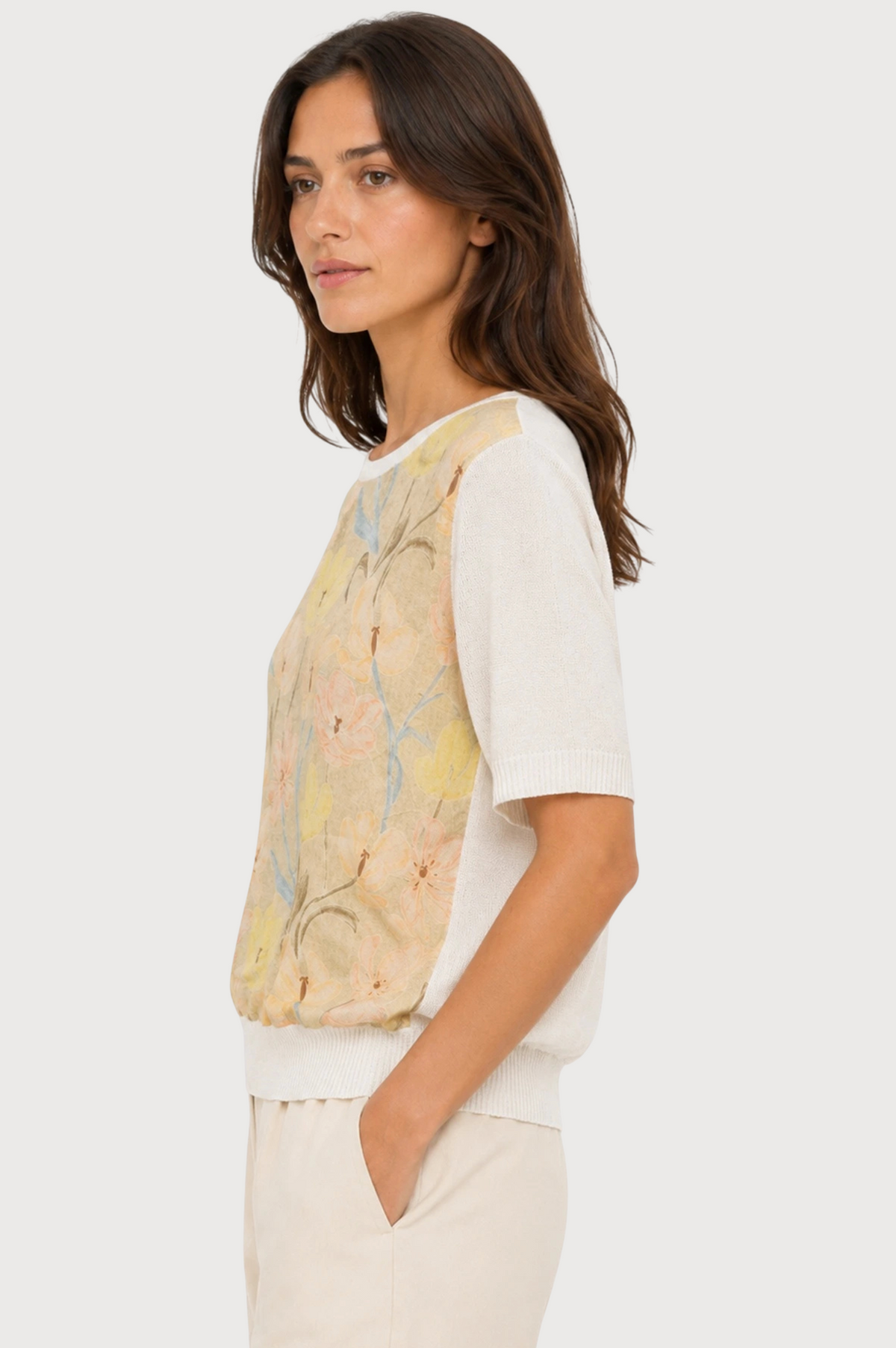 JJ Sisters Sorrento Silk Linen Top in Buttercream Floral