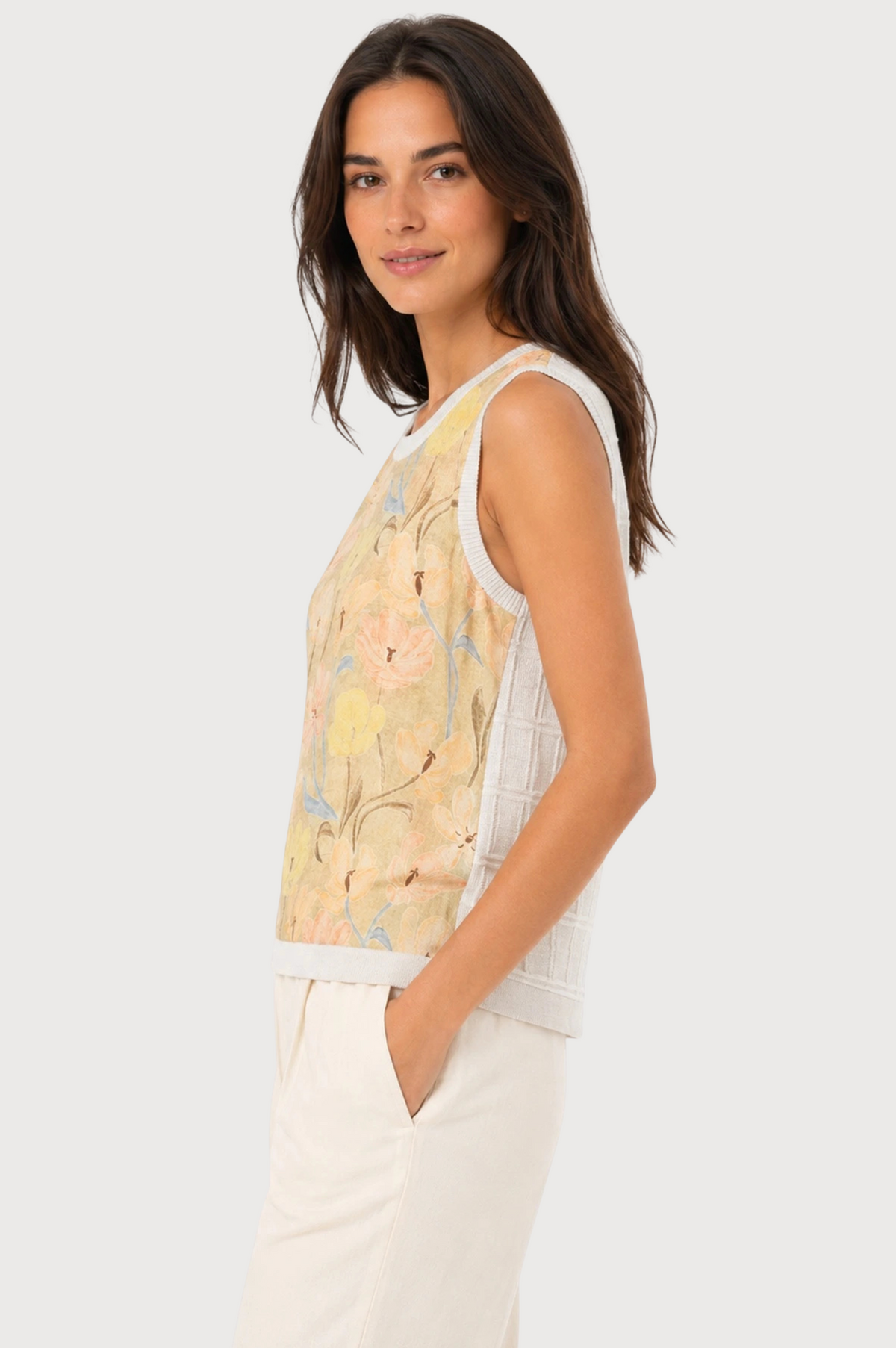 JJ Sisters Aurelia Silk Linen Top in Buttercream Floral