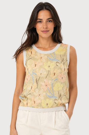 JJ Sisters Aurelia Silk Linen Top in Buttercream Floral