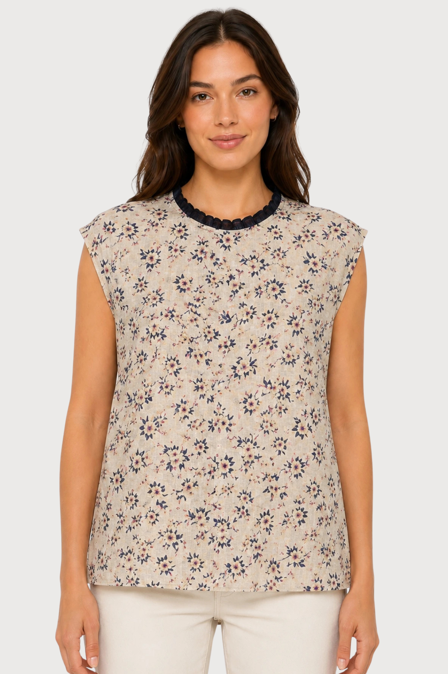 JJ Sisters Meadow Silk Linen Top in Natural